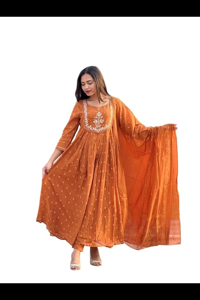 Women's Cotton Floral Printed Anarkali Kurti