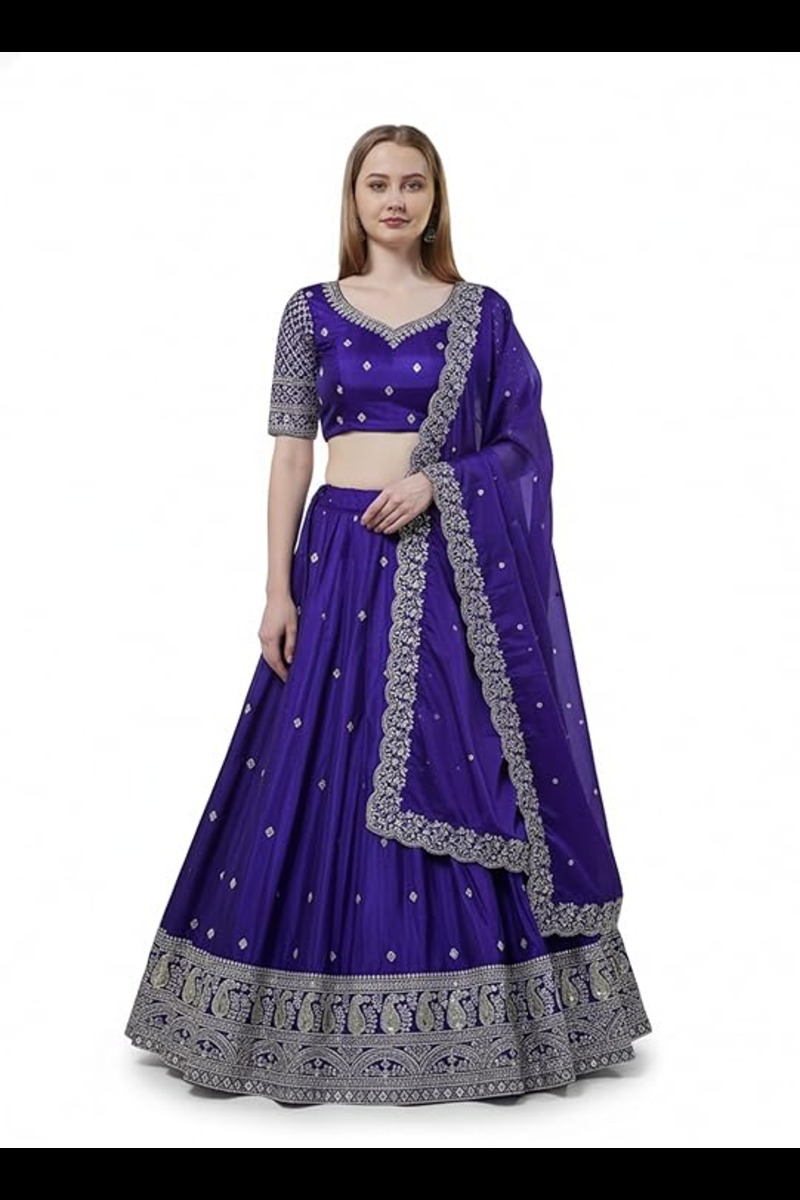 Women's Royal Blue Chinon Silk Lehenga